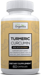 Vita Organics Turmeric Curcumin 1300mg - Extra‑Strength Joint & Inflammation Support - High Absorption with Black Pepper Extract - 95% Curcuminoids Joint Support Supplement - 60 Capsules
