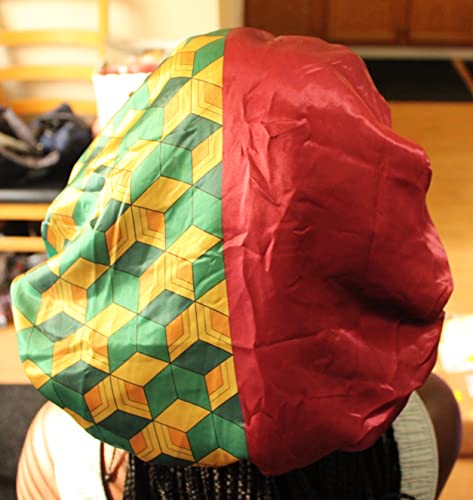 Red 2 Side Pattern Bonnet - Silky Designer Satin Bonnet with Elastic Soft Band Silk Slayer Corps (Burgundy Gold)