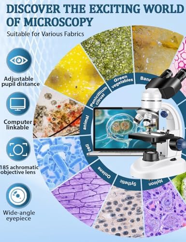 Microscope for Adults WF10x and WF25x eyepieces, 40X-2000X Magnification USB Camera, Microscope for Adults Suitable for Laboratory School Home Education.