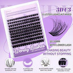 WENDY Lashes Clusters DIY Eyelash Extension Kit - 3D Effect C3 & Bottom Lashes with Bond and Seal Tweezers Cluster Eyelash Extensions Wispy Soft Individual Lashes, Suitable for Beginners, 10-16 MM