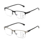 Multifocus Reading Glasses Men Progressive Multifocal Blue Light Computer Reader Half Frame Metal Extra Wide Eyeglasses No Line Bifocals Large Designer Cheaters Transition Square Eyewear 2packs 1.75