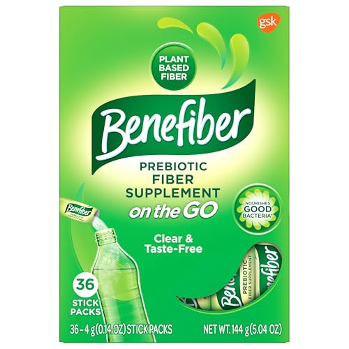 Benefiber On The Go Prebiotic Fiber Supplement Powder for Digestive Health, Daily Fiber, Unflavored Stick Packs - 36 Sticks (Pack of 2)