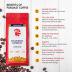 Puroast Low Acid Coffee Bean | Colombian Supremo Whole Bean | Medium Roast | High Antioxidants & High pH |No Bitter Aftertaste | Reduced Heartburn & GERD | Suitable for Cold Brew - 2.2 LB