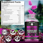 Hair Skin and Nails 10000mcg Biotin Gummies & Collagen Gummies - Biotin Vitamins Gummies for Hair Growth Pumpkin Seed Oil, Saw Palmetto Extract & Vitamins A B6 C D E - Biotin and Collagen Supplements