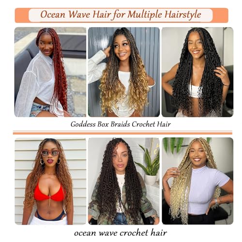Ombre Curly Braiding Hair 22 Inch Ocean Wave Crochet Hair for Black Women 3Packs Deep Wave Wet and Wavy Braiding Hair For Boho Braids （1B/27/613)