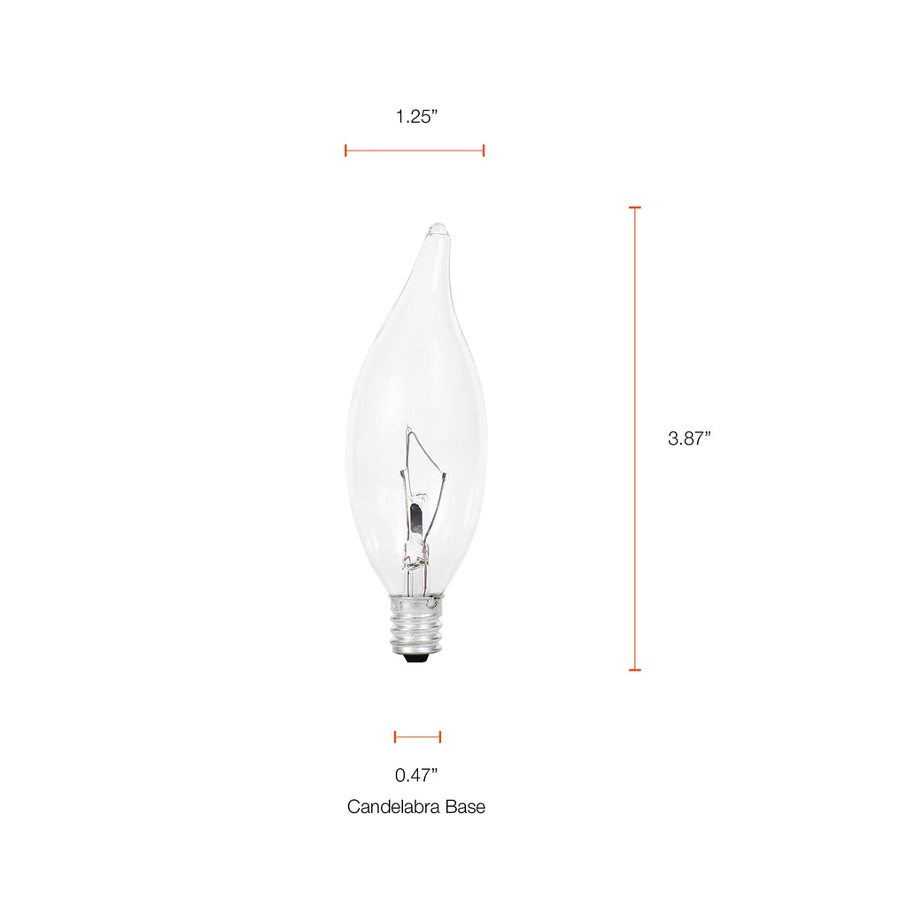 Sylvania Double Life Incandescent Light Bulb, B10, 25W, 150 Lumens, 2850K, Candelabra Base, Clear, Soft White - 4 Pack (13306)