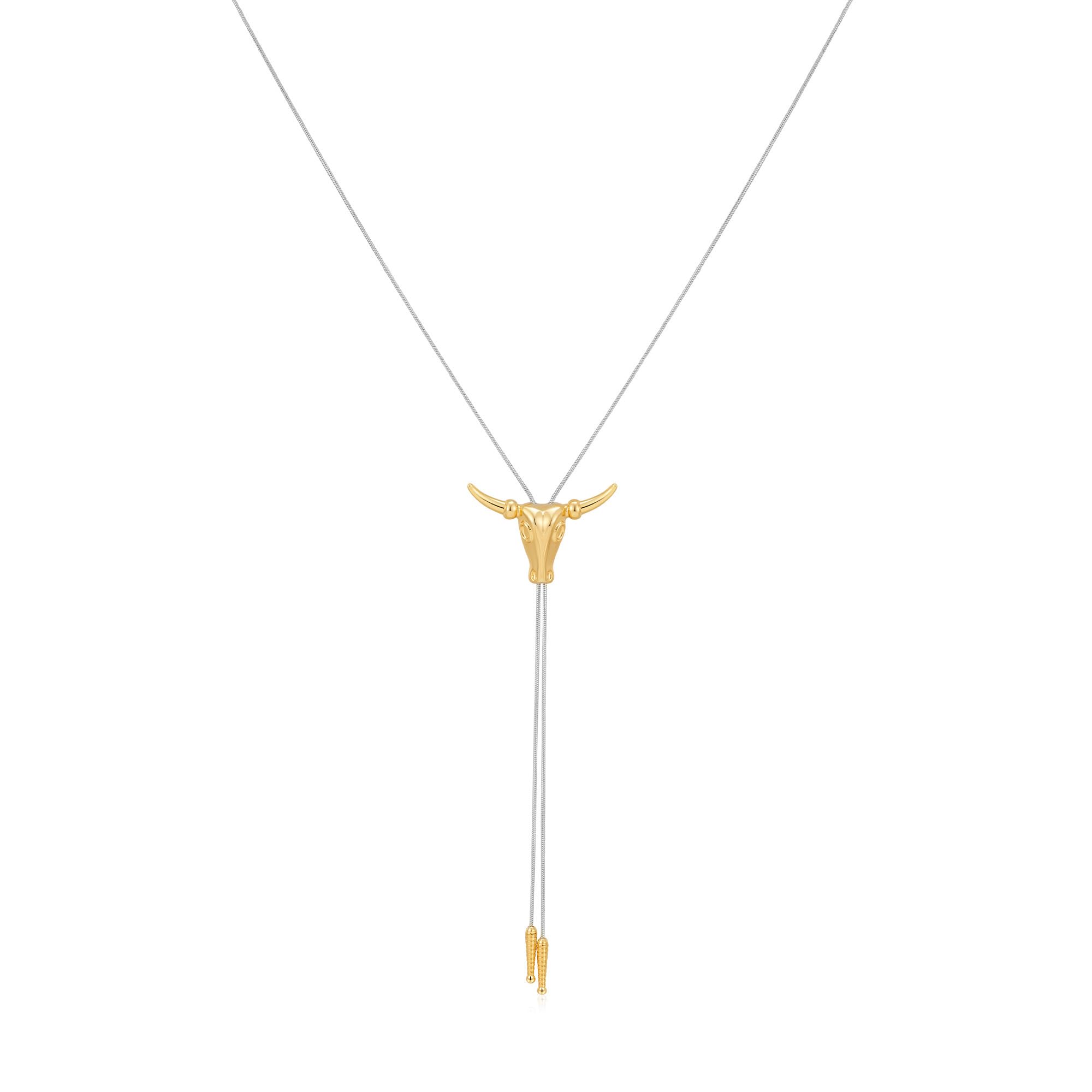 NEPULOY Western Cowgirl Two Tone Bull Head Necklace for Women Rodeo Jewelry