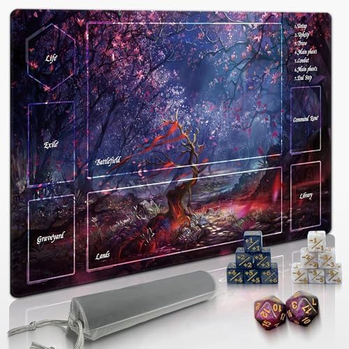 MTG Playmat TCG Playmat -Includes Storage Bag and 14 Dice-Experience Top-Tier Quality and Edge-Locking Waterproof and Non-Slip Mat! (playmat with, Tree)
