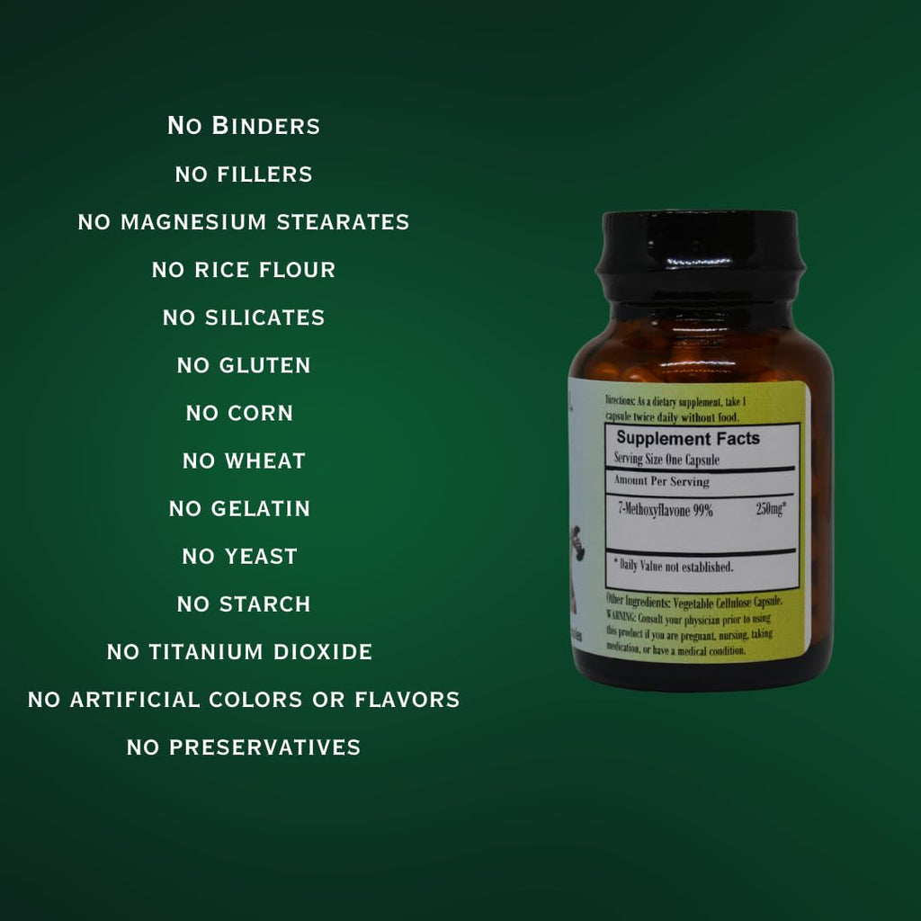 Barlowe's Herbal Elixirs 7-Methoxyflavone Extract | 250mg Per Capsule | Hormonal Balance & Vitality Support | 60 Vegan Capsules | Stearate-Free, Additive-Free, Bottled in Glass