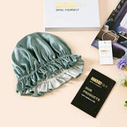 ZIMASILK 100% Mulberry Silk Bonnet for Women Hair Care, Double Layered, Silk Hair Wrap for Sleeping with Elastic Stay On Head (1Pc, Greyish Green+Ivory)