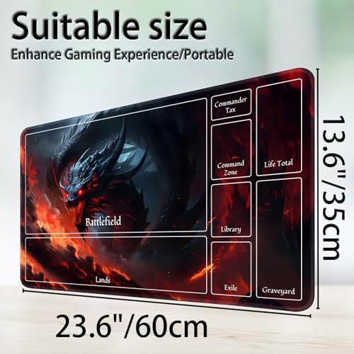 for MTG Game Playmat, for Magic TCG Rubber Play mat,Tabletop Card Playmats with Smooth Surface,Trading Card Inked Game Mat with New Zones,Battle Game,Fire Dragon