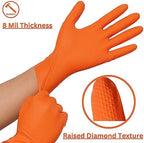 Industrial Nitrile Gloves – Heavy Duty Latex & Powder Free Disposable Gloves with Diamond Texture - 8 Mil (Orange)
