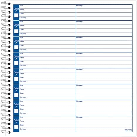Adams Voice Mail Log, 8 1/4 x 8 1/2 Inch, Spiral Bound, 120 Forms per Book, White (S8796)