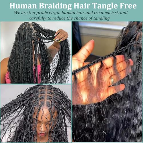 Water Wave Bulk Human Hair for Braiding No Weft Unprocessed Brazilian Virgin Human Hair Extensions Wet and Wavy Micro Braiding Hair Human Hair Bundles For Boho Braids Natural Color(18inch 2pack/100g)
