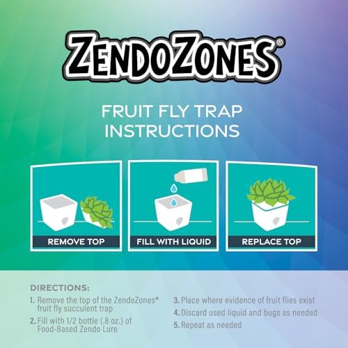 JT Eaton ZendoZones 1818-TT Fruit Fly Trap with Zendo Lure, Tranquil Tabitha with Plastic, White Base, Refillable and Reusable, Long-Lasting