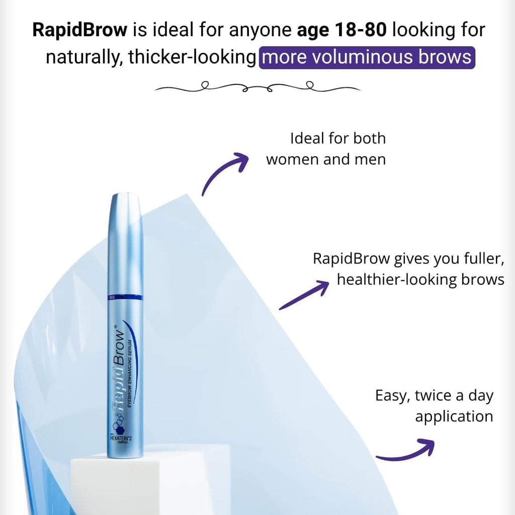 rapidBrow Eyebrow Enhancing Serum 3 mL - Hydrating Hair Serum for Visibly Thicker-Looking Brows with Hexatein 2 Complex