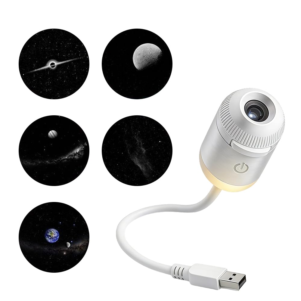 asfanst 2-in-1 Galaxy Projector Night Light, USB Starry Sky Night Light Projector with Adjustable Brightness, Mini LED Projection Lamp for Bedroom Ceiling Wall Room Decor (B-5 Projection Films)