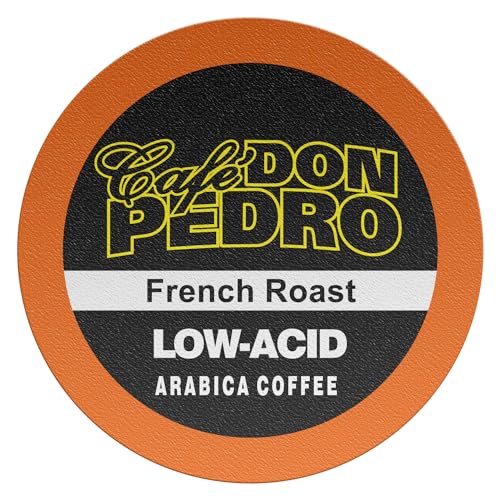 Cafe Don Pedro French Roast Low Acid Coffee Pods - Compatible with Keurig K-cup Coffee Maker, Dark Roast 100% Arabica, Battles Heartburn, Acidic Reflux (72)