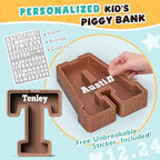 Summidate Wooden Letter Piggy Bank, Extra Thick Large Capacity Piggy Bank for Kids Boys Girls Toddler, Alphabet T Money Bank| Coin Box Birthday, Christmas, Festival