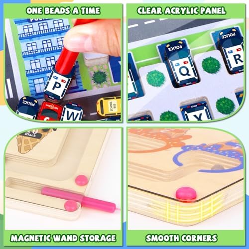 2 in 1 Magnetic Color and Number Maze,Montessori Toy for 3-6 Years Old,Wooden Magnet Balls Puzzles,Toddler Busy Board Game,Preschool Learning Activities,Christmas & Birthday Gift for Kids