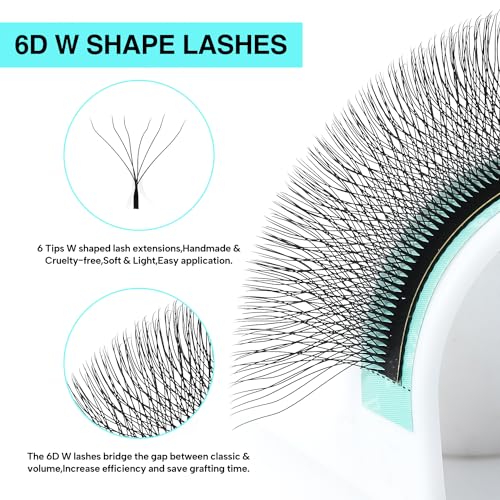 VAVALASH 6D W Shape Eyelash Extension 6D Premade Fans 0.07 D Curl Volume Lash Extensions Easy Fanning False Lashes Matte Black Volume Premade Cluster W Lashes(W Shaped-6D-0.07-D-8mm）