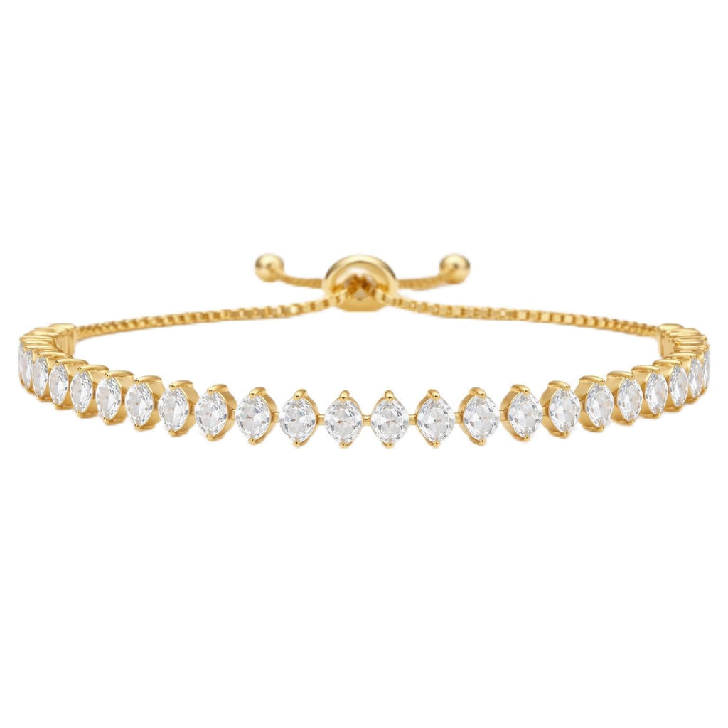 SWEET PEEPS 18K Gold Dipped CZ Tennis Bracelet for Women, Marquise Cut Cubic Zirconia Adjustable Bracelet, Dainty Gold Jewelry for Everyday Wear