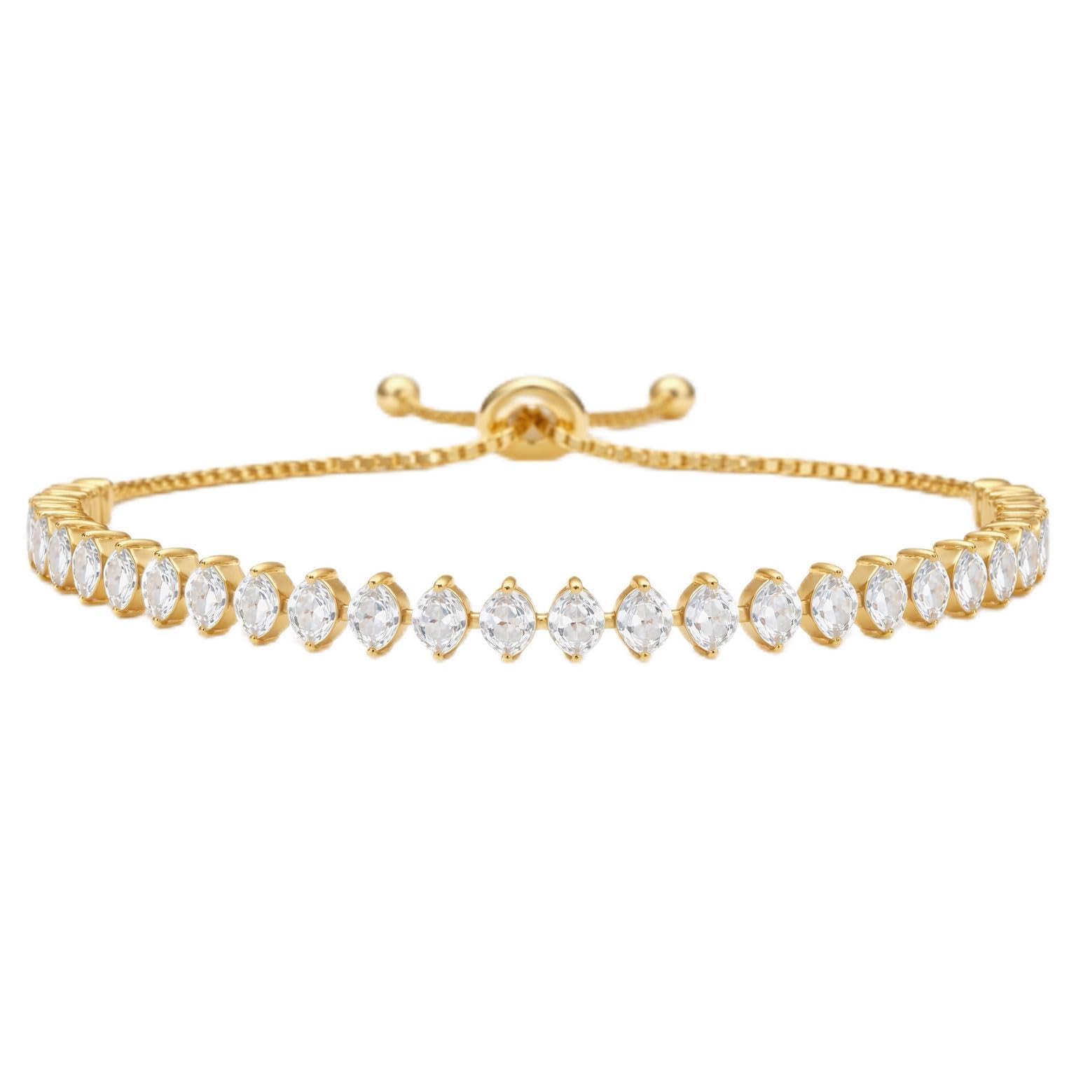 SWEET PEEPS 18K Gold Dipped CZ Tennis Bracelet for Women, Marquise Cut Cubic Zirconia Adjustable Bracelet, Dainty Gold Jewelry for Everyday Wear
