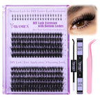 Yawamica Fluffy Lash Clusters Kit DIY Lash Extension Kit with Bottom Lashes Wispy Cluster Eyelash Extension 10-18MM 60D+80D Individual Lashes Kit with Lash Bond and Seal and Applicator for Beginners