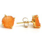 Gempires Raw Orange Carnelian Stud Earrings for Women, Gold Crystal