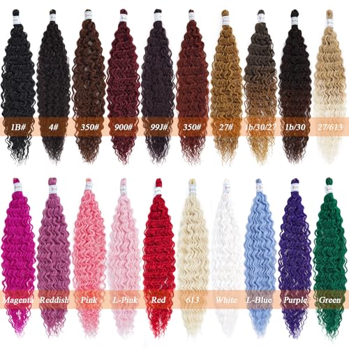 Burgundy Curly Wavy Braiding Hair Pre Stretched Boho Hair for Braiding Deep Ocean Wave Crochet Hair Water Deep Wave Boho Curls Bohemian Braids Hair Extensions 24 inch 2 Packs