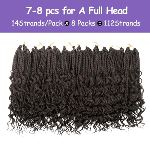 Goddess box braids Crochet Hair,10inch Pre Looped Crochet Boho Braids with curly Ends,8pcs Boho Box Braids Crochet Hair Extensions for Black Women