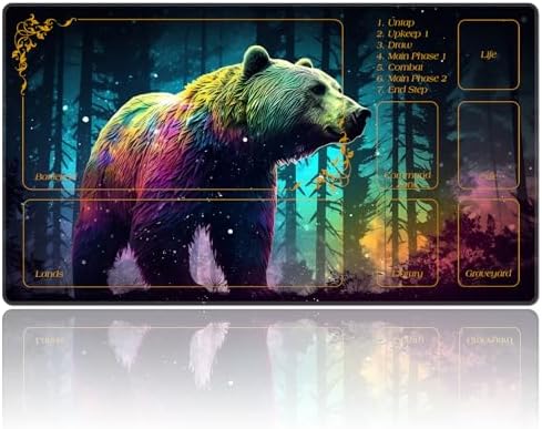 MTG Playmat with Zones 27.5" x 15.74" for TCG MTG Play Mat Non-Slip Rubber Base Commander Playmats for Magic The Gathering Playmat Iorcana Trading Card Game, Forest Bear