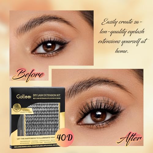 Lash Clusters Kit Individual Lash Extension Kit 280 PCS D Curl 9-16mm DIY Eyelash Extensions Kit with Lash Bond and Seal Waterproof and Cluster Lashes Glue Remover Lash Applicator by Gollee