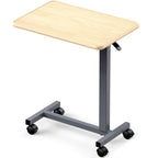 WOTURE Adjustable Overbed Table with Wheels, Bedside Rolling Table, Pneumatic Height Adjustment, Hospital Bed Table on Wheels, Standing Desk, Bedridden & Mobility Needs, Maple