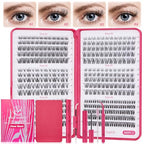Lash Clusters Kit Wispy Lashes -Lash Clusters Clear Band Eyelash Clusters Natural Look Lash Extension Kit Invisible Band Individual Lashes Clusters 0.07D 8-16MM WideSpan Cluster Eyelash Extension DIY