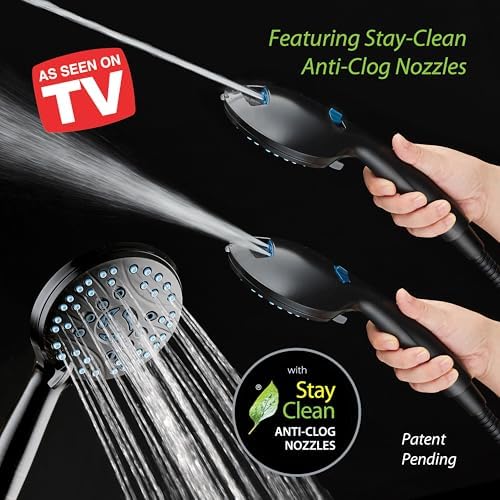 Hotel Spa AquaCare As-Seen-On-TV High Pressure Handheld/Rain 50-mode 3-way Shower Head Combo with Adjustable Arm - Anti-clog Nozzles, Tub & Pet Power Wash, 6 ft. Hose, Matte Black Finish