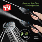 Hotel Spa AquaCare As-Seen-On-TV High Pressure Handheld/Rain 50-mode 3-way Shower Head Combo with Adjustable Arm - Anti-clog Nozzles, Tub & Pet Power Wash, 6 ft. Hose, Matte Black Finish