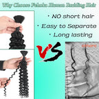 Human Braiding Hair for Boho Braids Synthetic Human Hair Mixed 150g 3 Bundles Deep Wave Bulk Human Hair for Braiding No Weft Curly Braiding Hair Bulk Hair Extensions Natural Color(24Inch)