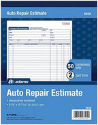 Adams Garage Repair Order Forms, 8.5 x 11 Inch, 3 Parts, 250-Count, White and Canary and White Tag & Auto Repair Estimate Book, 2-Part, Carbonless, White/Canary, 8-3/8 x 10-11/16 Inches
