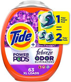 Tide Power Pods Laundry Detergent Pacs with Febreze, 63 Count, Spring & Renewal Scent, Febreze Freshness with Odor Eliminators