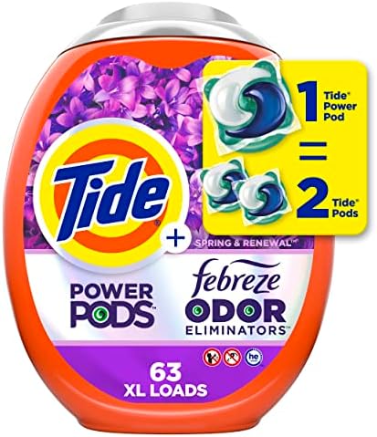 Tide Power Pods Laundry Detergent Pacs with Febreze, 63 Count, Spring & Renewal Scent, Febreze Freshness with Odor Eliminators