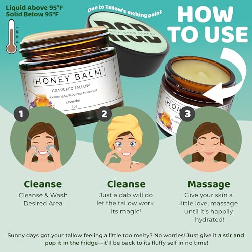 Tallow and Honey Balm, Handmade, Organic Body Butter, Grass-Fed Beef Tallow for Skin, Soothing All-Natural Moisturizer | Made in USA - 2 oz (Sandalwood Vanilla)