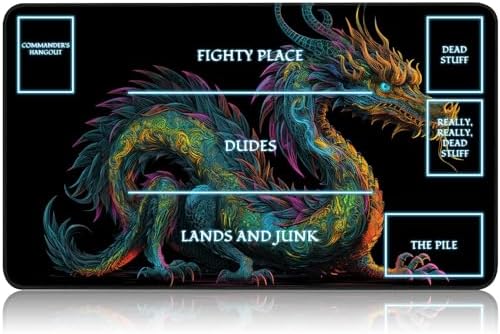 for MTG Game Playmat, for Magic TCG Rubber Play mat,Tabletop Card Playmats with Smooth Surface,Trading Card Inked Game Mat with White Zones,Battle Game,Colorful Dragon