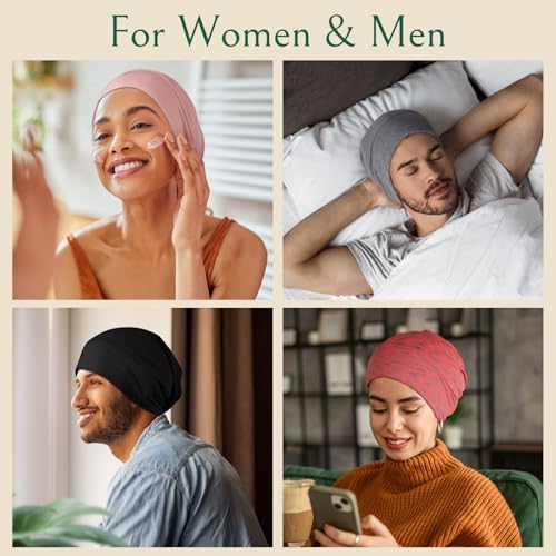Joyhabit Satin Bonnet for Sleeping, Breathable Cotton Outside and Silky Satin Inside for Women and Men with Adjustable Strap
