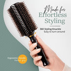 Belula Boar Bristle Round Brush for Blow Drying Set. Round Hair Brush With Large 2.7” Wooden Barrel. Hairbrush Ideal to Add Volume and Body. Free 3 x Hair Clips & Travel Bag.