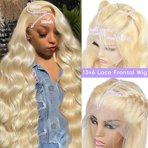 613 13x6 Lace Front Wig Human Hair Blonde Lace Front Wigs Human Hair Pre Plucked With Baby Hair Body Wave 613 Lace Front Wig Human Hair Glueless Blonde Human Hair Wig 38 Inch