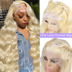 613 13x6 Lace Front Wig Human Hair Blonde Lace Front Wigs Human Hair Pre Plucked With Baby Hair Body Wave 613 Lace Front Wig Human Hair Glueless Blonde Human Hair Wig 38 Inch