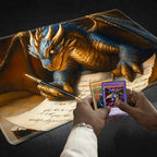 Playmats for Magic: The Gathering MTG Card Game Mat Plus 50 Pcs Card Sleeves, 24 x 14 inch TCG Mat with Stitched Edge for Commander Deck Duskmourn Board Game, Dragon Writing with Feet