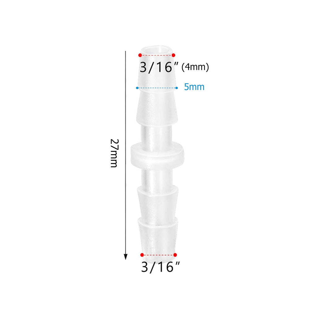 Quickun Plastic Hose Barb Fitting, 3/16" x 3/16" Barbed Splicer Mender Joint Adapter Union Fitting (Pack of 10)