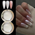 2Pcs White Chrome Nail Powder, Pearl Nail Chrome Powder Magic Clear Mirror Effect Nail Glitter White Shimmer Pigment Dust for Nails Art Design